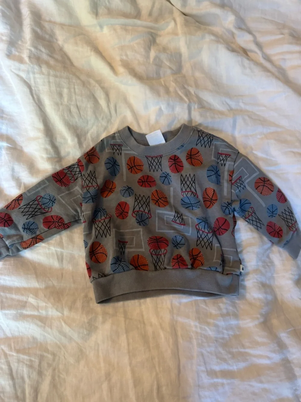 GAP Gray Sweatshirt with Orange, Red & Blue Basketballs